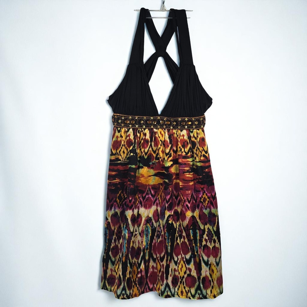Arden B Women‎ Dress Small Black Abstract Print Sheath Silk Sleeveless Babydoll